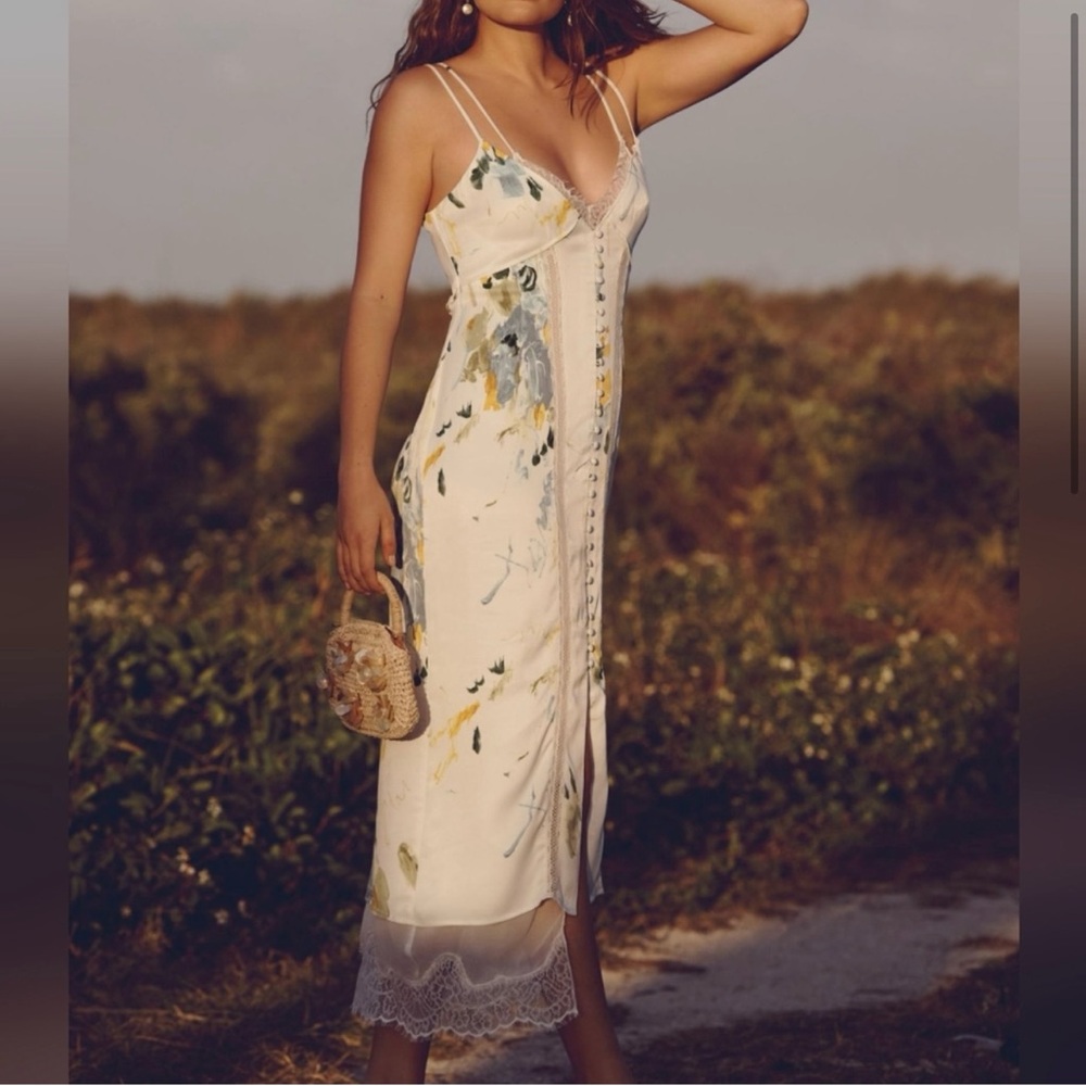 Anthropologie Cream Slip Dress Midi Resort Wear